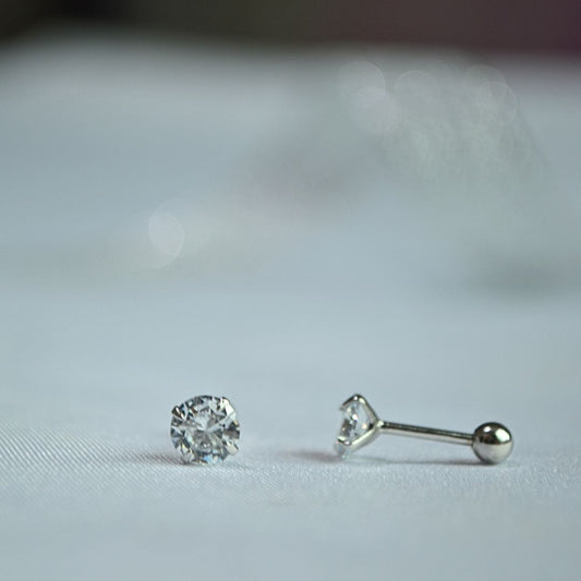 Silver 925 Round stone Stud Earrings