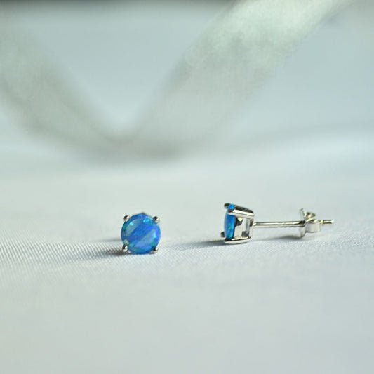 Silver 925 Blue Synthetic Opal Stud Earrings