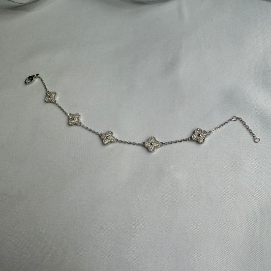 925 Sterling Silver Clover Bracelet with Cubic Zirconia