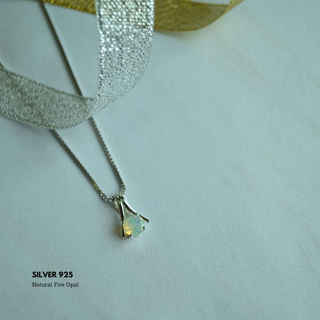 Luminous Flame: Natural Opal necklace 925 silver