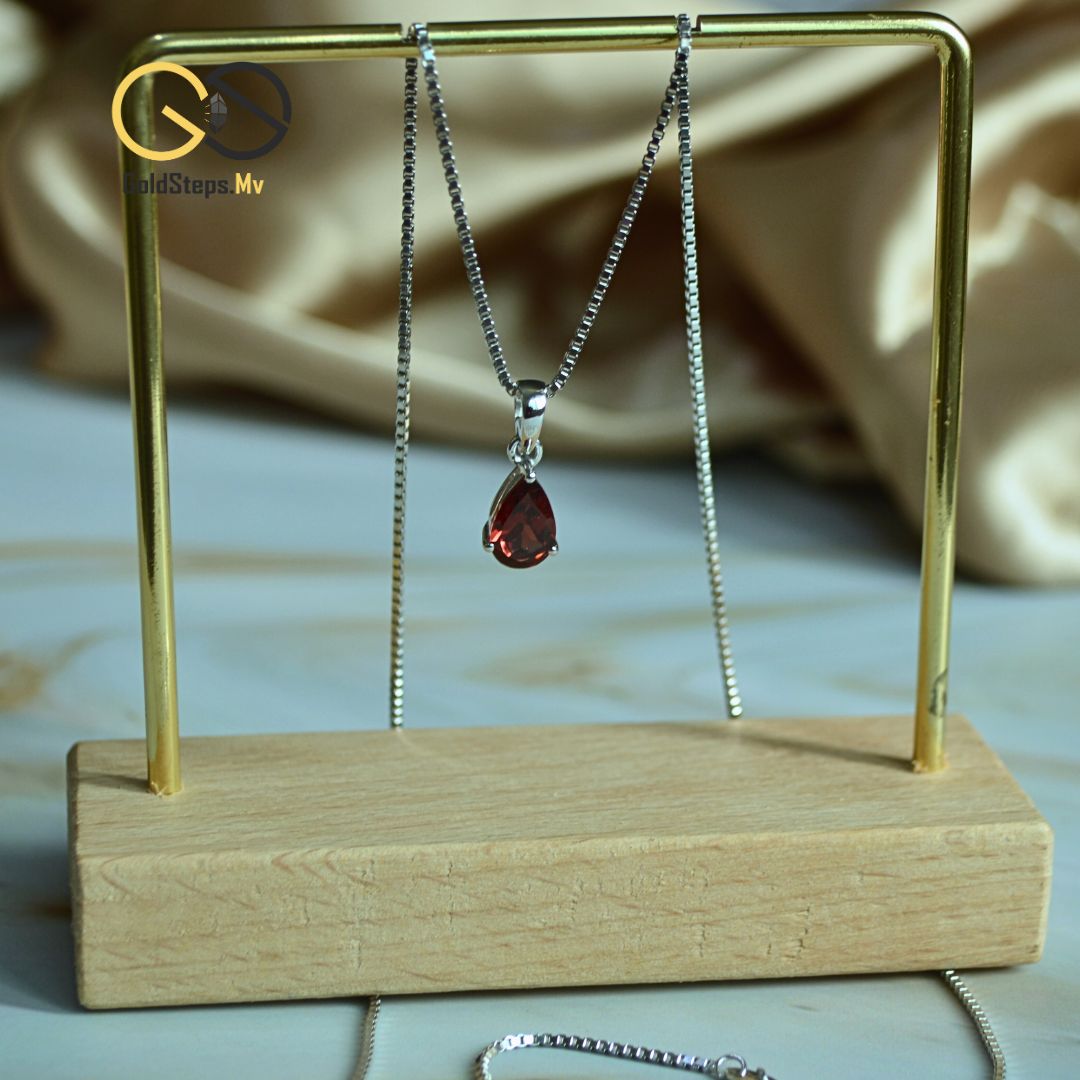Natural Garnet Teardrop Necklace in 925 Silver