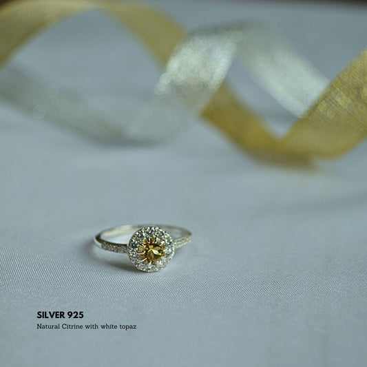 Golden Citrine & White Topaz – 925 Silver Ring