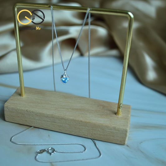 Silver 925 Heart Pendant Necklace with Light Blue Gemstone – Elegant Symbol of Love & Serenity