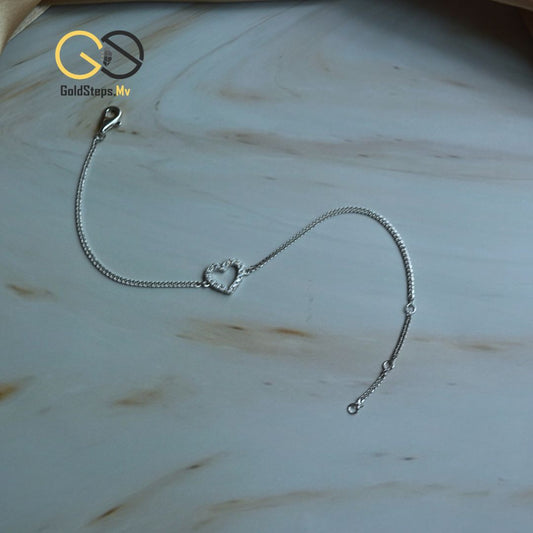 Silver 925 Heart Charm Bracelet with Sparkling Stones