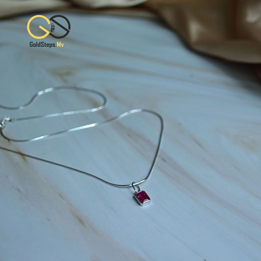 Silver 925 Red Gemstone Pendant Necklace – Minimalist Elegance with a Bold Touch
