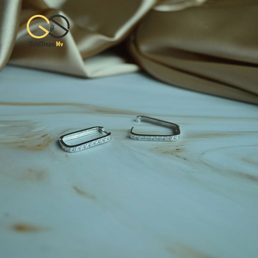 Silver 925 Rectangular Hoop Earrings with Sparkling Stones – Modern Elegance Meets Timeless Shine