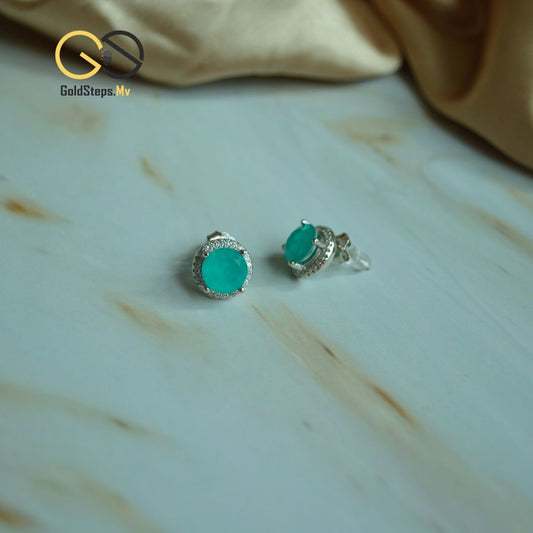Silver 925 Turquoise Halo Stud Earrings – Vibrant Elegance with a Touch of Serenity