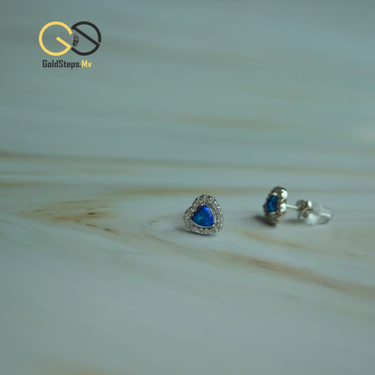 Silver 925 Blue Heart Halo Stud Earrings – Romantic Elegance with Brilliant Sparkle