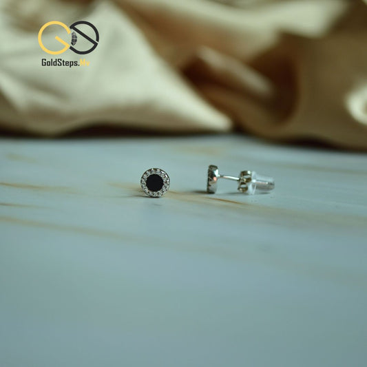 Silver 925 Black Halo Stud Earrings – Bold Contrast with Timeless Sparkle