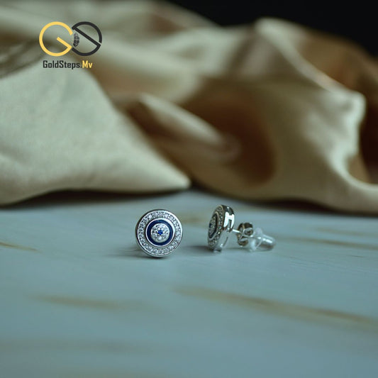Silver 925 Blue Halo Stud Earrings – Classic Sparkle with a Bold Touch