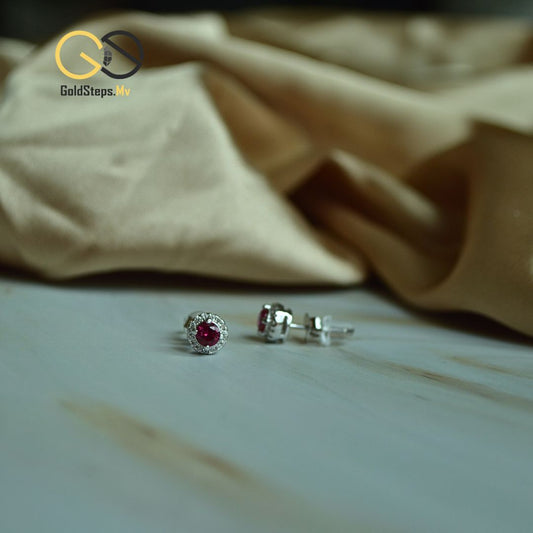 Silver 925 Red Halo Stud Earrings – Radiant Elegance with Timeless Sparkle