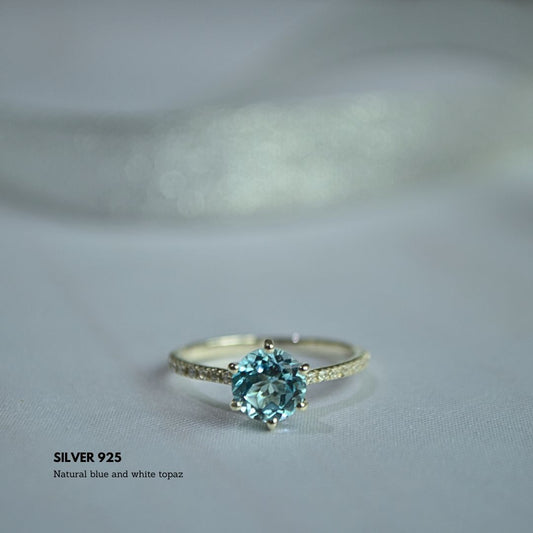 Silver 925 Radiance: Natural Blue & White Topaz Ring