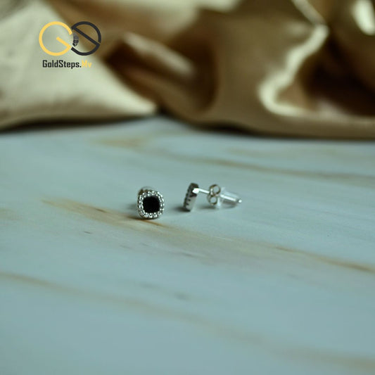 Silver 925 Black Halo Stud Earrings – Bold Contrast with Timeless Sparkle