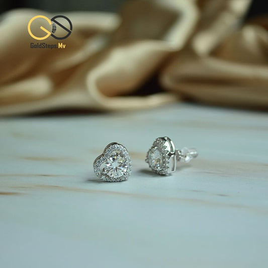 Silver 925 Heart Halo Stud Earrings – Sparkling Symbols of Love & Elegance