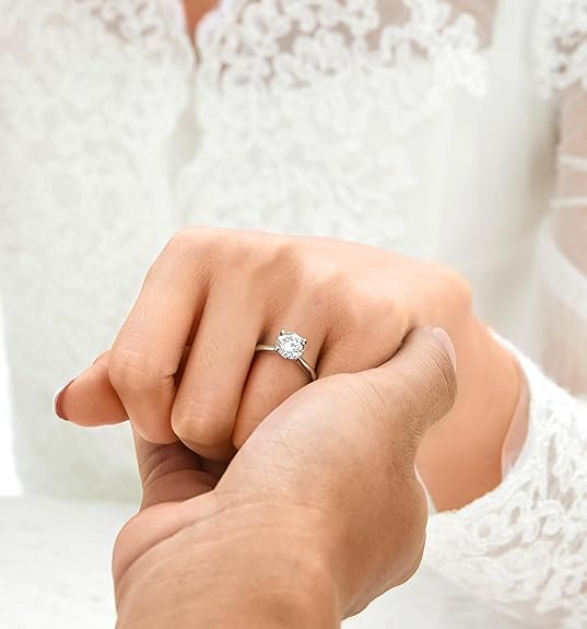 GS0569 Moissanite Wedding Rings, 1-2 Carats Moissanite Rings for Women, D Color VVS1 Simulated Diamond 925 Sterling Silver Solitaire Rings