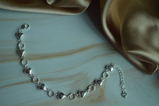 925 Silver Heart Link Bracelet – Romantic Elegance in Every Detail