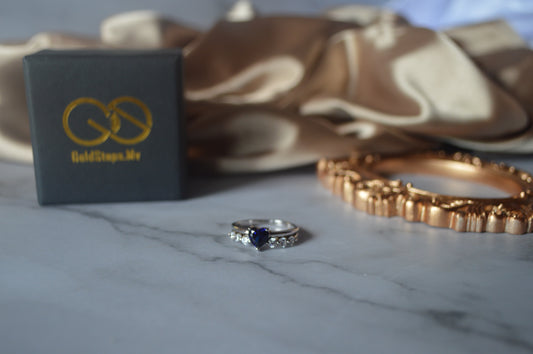 GS0009 Sterling Silver 925 Ring Rhodium Plated with heart shaped Tanzanite