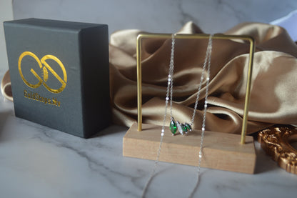 GS0057 Rhodium plated original Silver necklace with Emerald Stones
