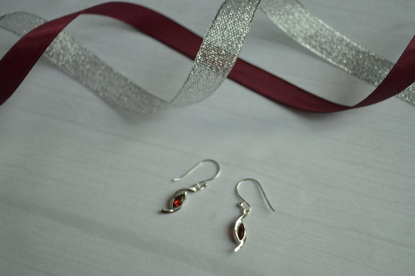 Silver 925 Natural Garnet Marquise Drop Earrings