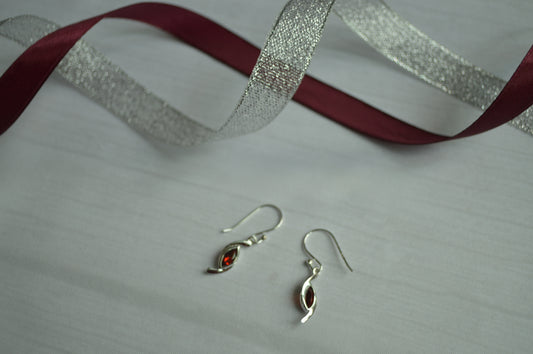 Silver 925 Natural Garnet Marquise Drop Earrings