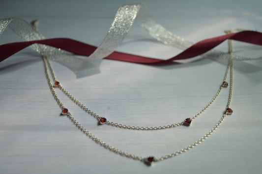 Silver 925 Double-Layer Garnet Heart Necklace