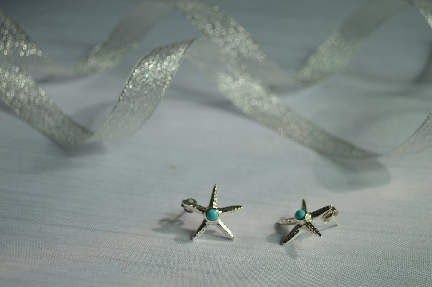 Starfish Earrings in Silver 925 with Turquoise Center
