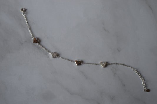925 sterling silver cubic zirconia heart  link bracelet