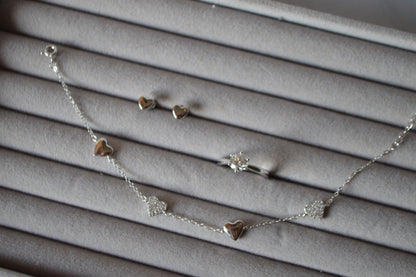 925 sterling silver cubic zirconia heart  link bracelet