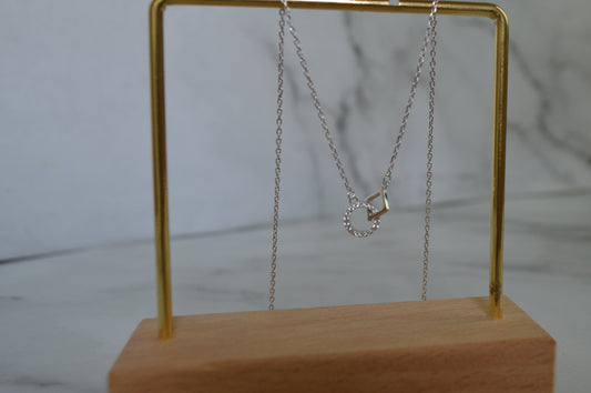 Sterling Silver 925 Dual Pendant Necklace – Pavé Circle & Geometric