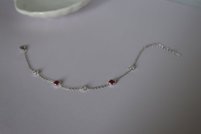 Sterling Silver 925 Bracelet with Red & White Zircon Gems – Chic and Stylish Accessory
