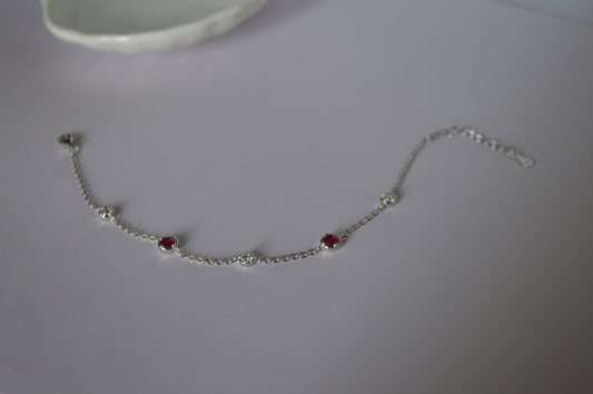 Sterling Silver 925 Bracelet with Red & White Zircon Gems – Chic and Stylish Accessory