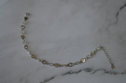 Sterling Silver 925 Beaded Heart Link Bracelet – Adjustable Romantic Charm