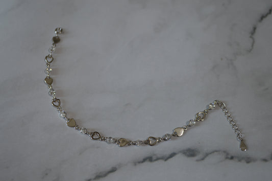 Sterling Silver 925 Beaded Heart Link Bracelet – Adjustable Romantic Charm