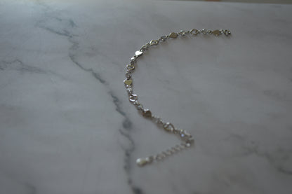 Sterling Silver 925 Beaded Heart Link Bracelet – Adjustable Romantic Charm