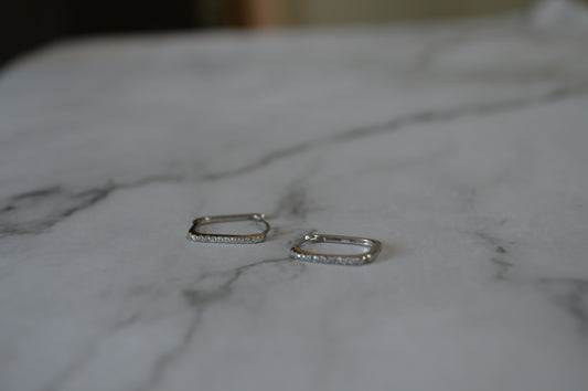Sterling Silver 925 Square Stud Earrings with Pave Zircon Detailing