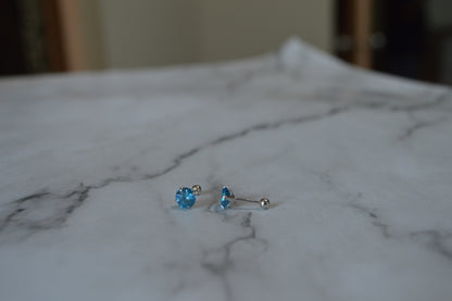 Sterling Silver 925 Stud Earrings with Blue zircone