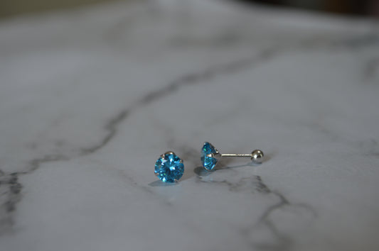 Sterling Silver 925 Stud Earrings with Blue zircone