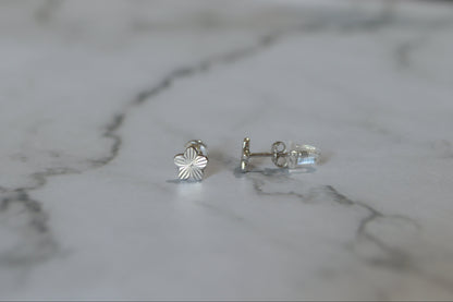 Sterling Silver 925 Floral Stud Earrings – Textured Petal Design