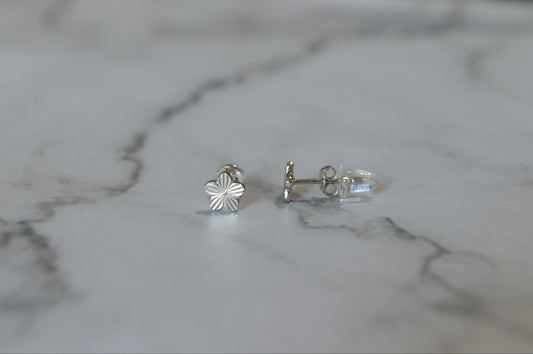 Sterling Silver 925 Floral Stud Earrings – Textured Petal Design