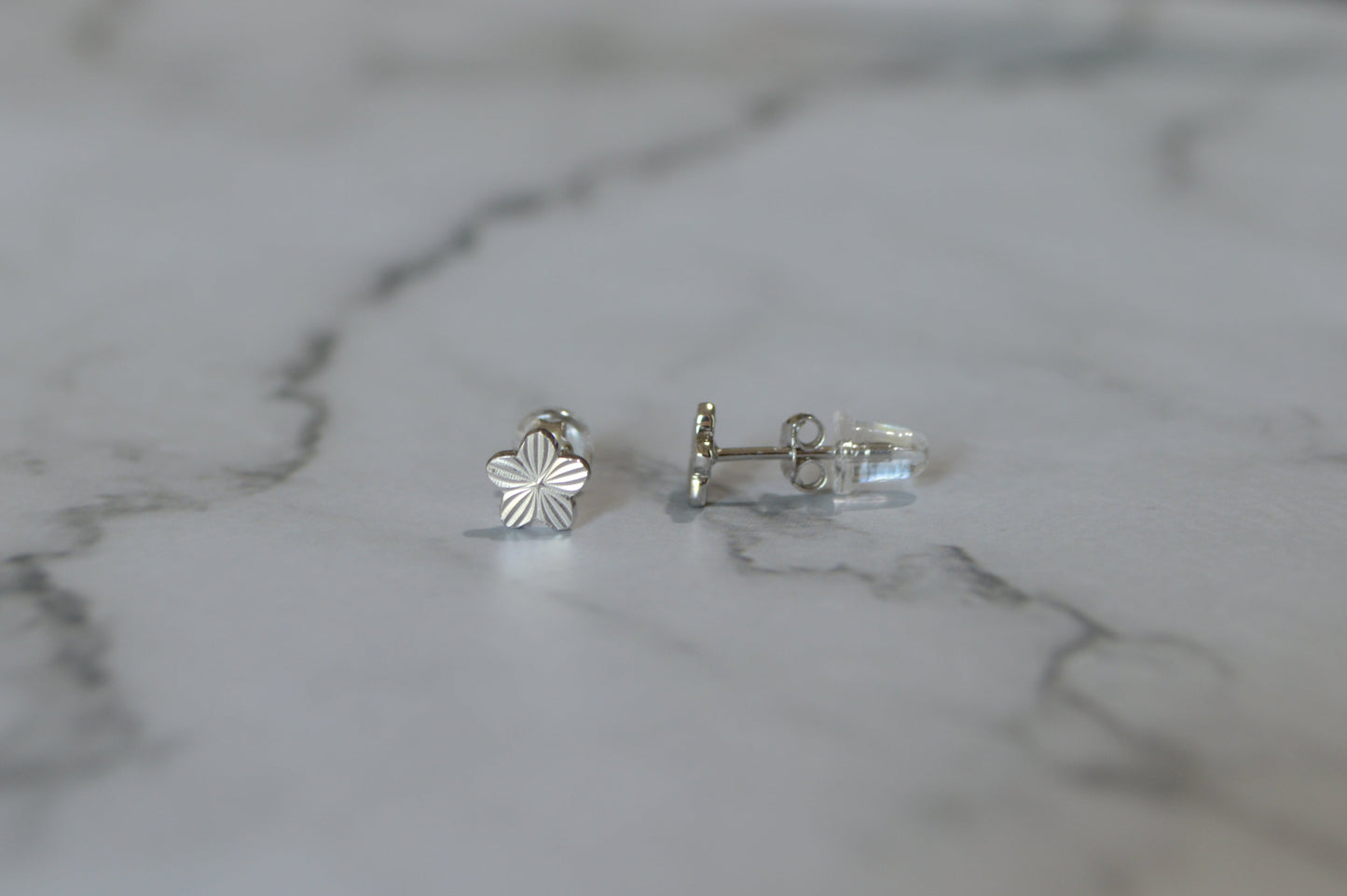 Sterling Silver 925 Floral Stud Earrings – Textured Petal Design