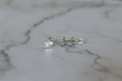 Sterling Silver 925 Floral Stud Earrings – Textured Petal Design