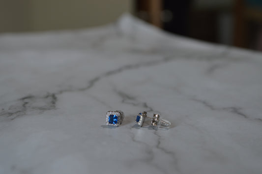 Sterling Silver 925 Earrings with Blue Emerald-Cut Gemstones – Dazzling Sophistication