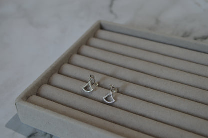 Sterling Silver 925 Geometric Triangle Stud Earrings with Zircon Accents