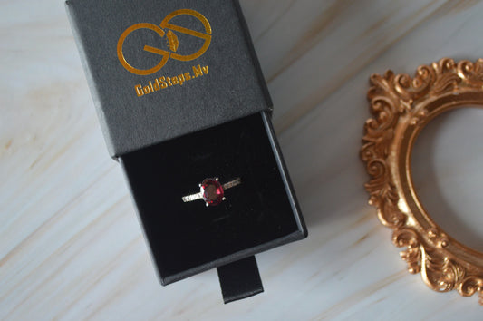 GS0487 Silver Ring with Original Garnet(Red) stone and American Diamonds