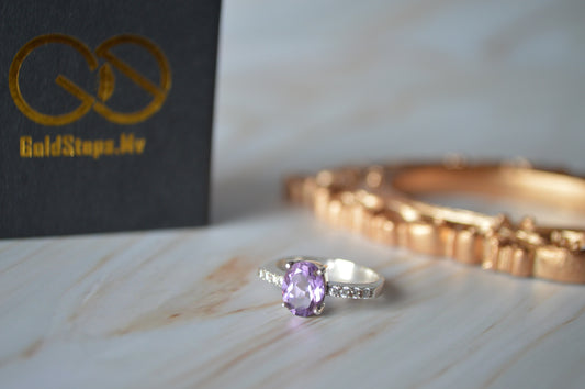 GS0488 Silver ring with Original Amethyst(Purple) Stone and American Diamonds