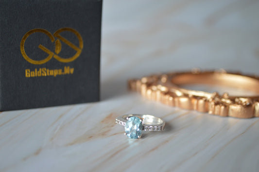 GS0489/490 Silver ring with Original Blue Topaz Stone and American Diamonds