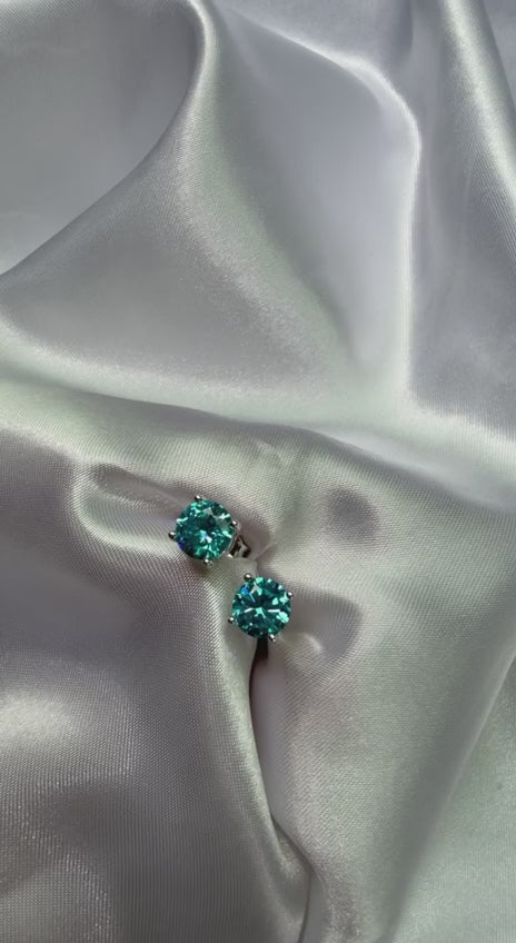 925 Sterling Silver Blue Zircon Stud Earrings (6 mm )