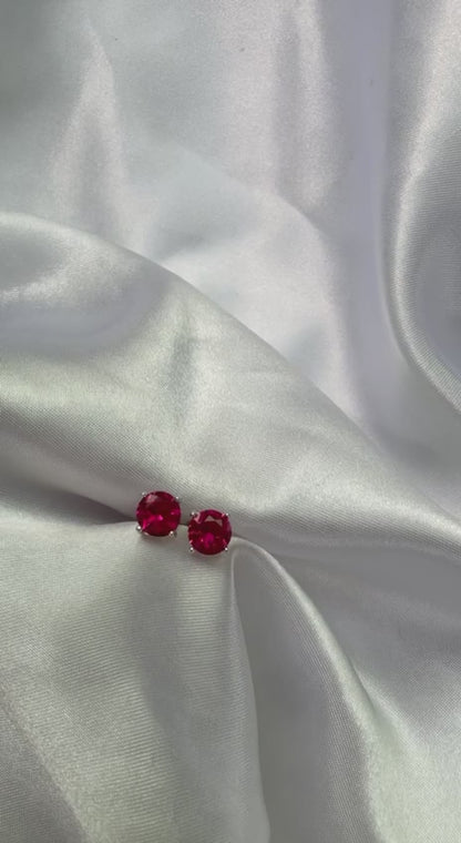 925 Sterling Silver Ruby Pink Zircon Stud Earrings 6mm
