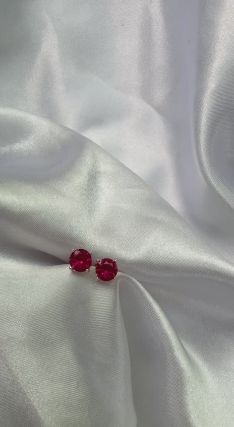 925 Sterling Silver Ruby Pink Zircon Stud Earrings 6mm