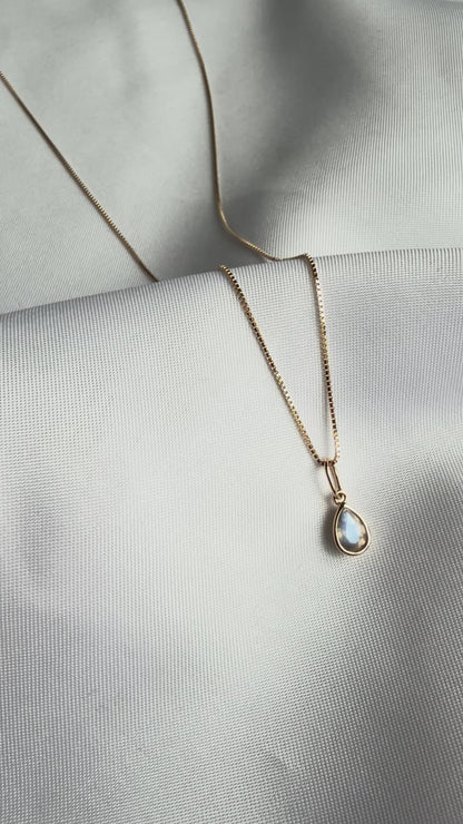 Luna Moonstone Drop 18K Solid Gold Necklace - Italian Design
